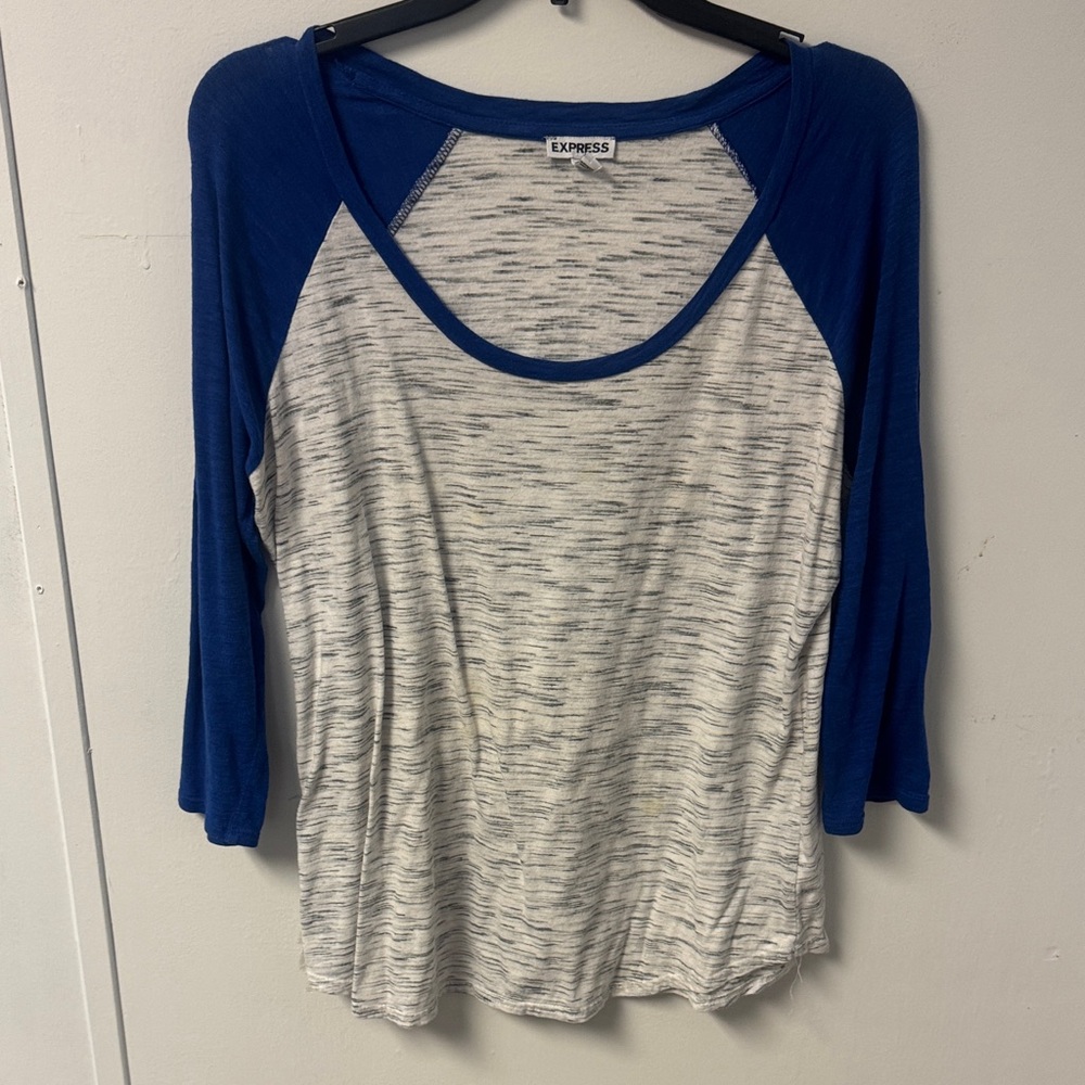 Express Long Sleeve Top in Blue and White